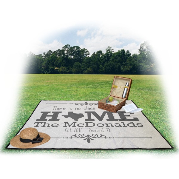 Home State Picnic Blanket - with Basket Hat and Book - in Use
