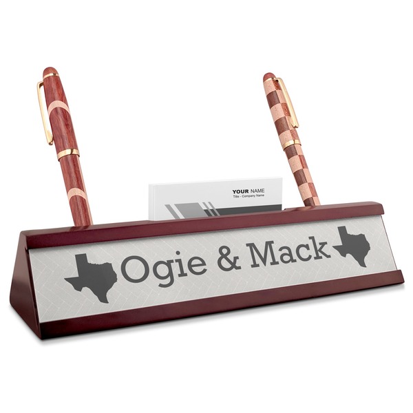 Custom Home State Red Mahogany Nameplate with Business Card Holder (Personalized)