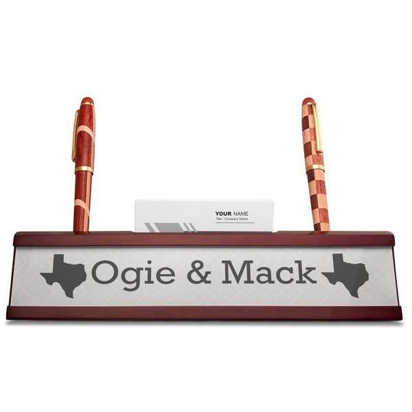 Home State Red Mahogany Nameplates with Business Card Holder - Straight