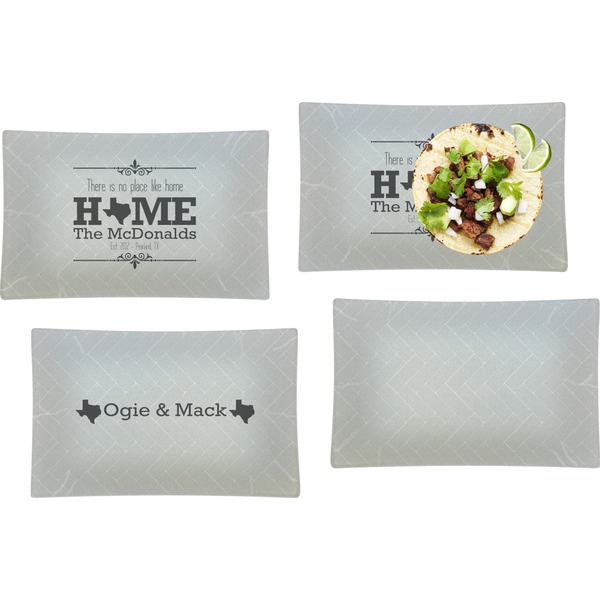 Custom Home State Set of 4 Glass Rectangular Lunch / Dinner Plate (Personalized)