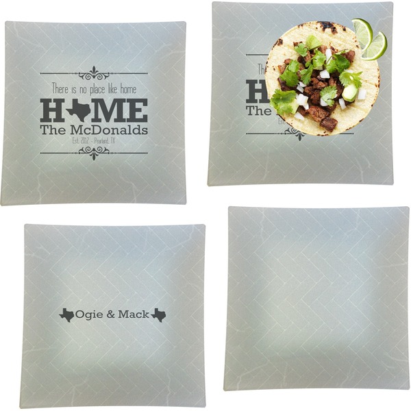 Custom Home State Set of 4 Glass Square Lunch / Dinner Plate 9.5" (Personalized)