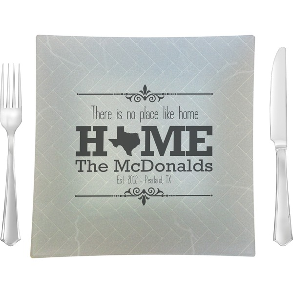 Custom Home State 9.5" Glass Square Lunch / Dinner Plate- Single or Set of 4 (Personalized)