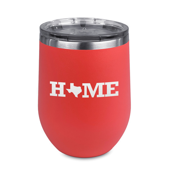 Custom Home State Stemless Stainless Steel Wine Tumbler - Coral - Double Sided (Personalized)