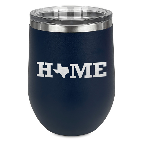 Custom Home State Stemless Stainless Steel Wine Tumbler - Navy - Double Sided (Personalized)
