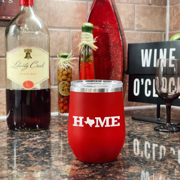 Home State Stainless Wine Tumblers - Red - Single Sided - In Context