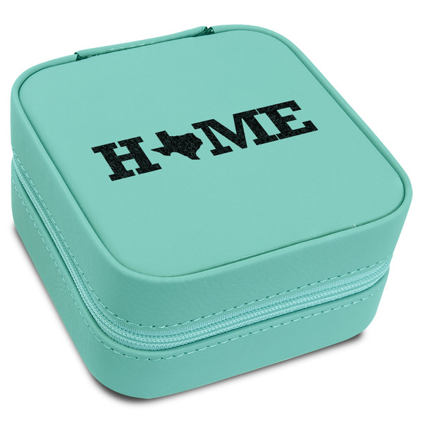 Custom Home State Travel Jewelry Box - Teal Leather (Personalized)
