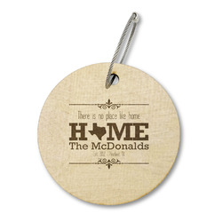 Home State Wood Luggage Tag - Round (Personalized)