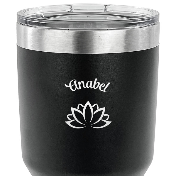 Lotus Flower 30 oz Stainless Steel Ringneck Tumbler - Black - CLOSE UP