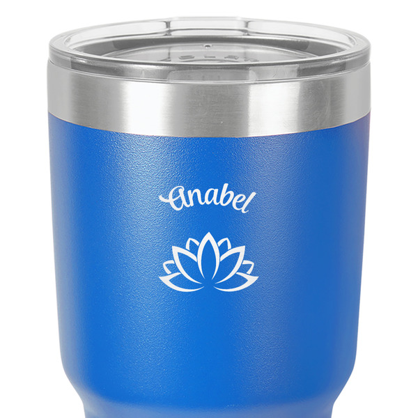 Lotus Flower 30 oz Stainless Steel Ringneck Tumbler - Blue - Close Up