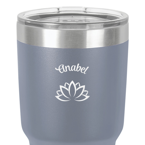 Lotus Flower 30 oz Stainless Steel Ringneck Tumbler - Grey - Close Up