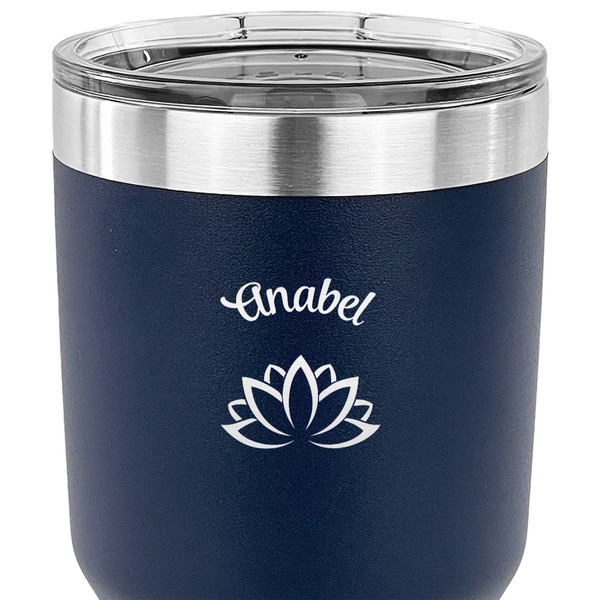 Lotus Flower 30 oz Stainless Steel Ringneck Tumbler - Navy - CLOSE UP