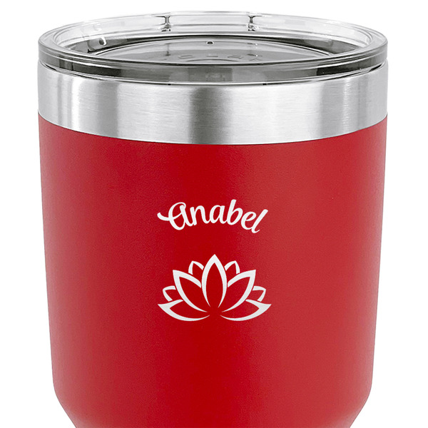 Lotus Flower 30 oz Stainless Steel Ringneck Tumbler - Red - CLOSE UP