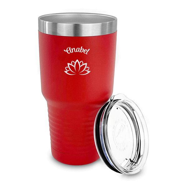 Lotus Flower 30 oz Stainless Steel Ringneck Tumblers - Red - LID OFF