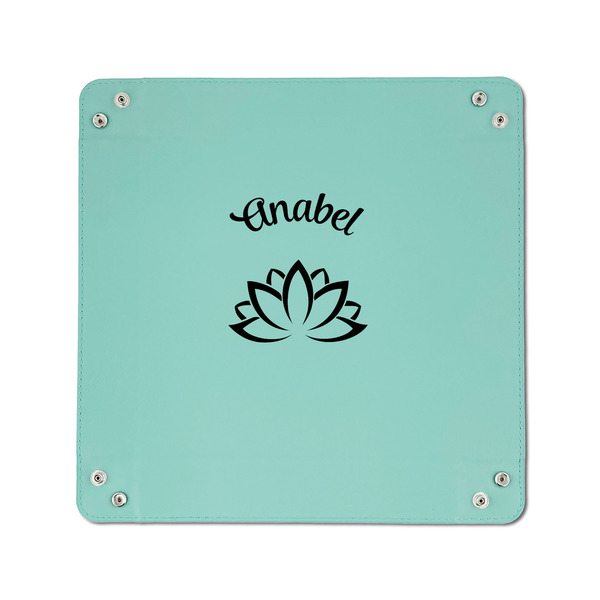 Lotus Flower 6" x 6" Teal Leatherette Snap Up Tray - APPROVAL