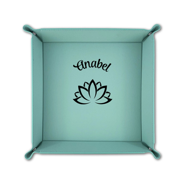 Lotus Flower 6" x 6" Teal Leatherette Snap Up Tray - FOLDED UP