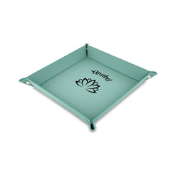 Lotus Flower Faux Leather Dice Tray - 6" x 6" - Teal (Personalized)