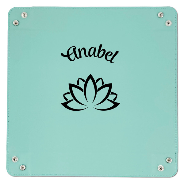 Lotus Flower 9" x 9" Teal Leatherette Snap Up Tray - APPROVAL