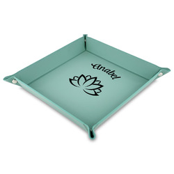 Lotus Flower 9" x 9" Teal Faux Leather Valet Tray (Personalized)