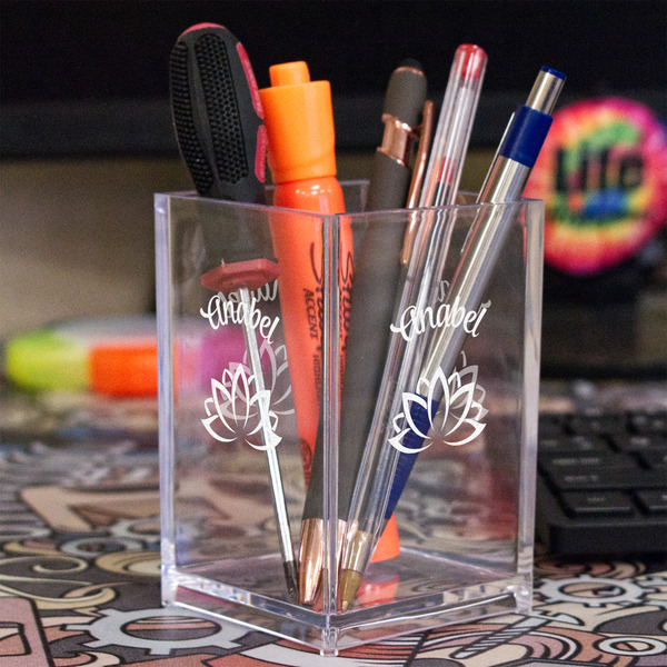 Lotus Flower Acrylic Pen Holder - In Context