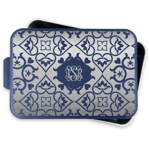 Lotus Flower Aluminum Baking Pan - Navy Lid - FRONT w/lid off