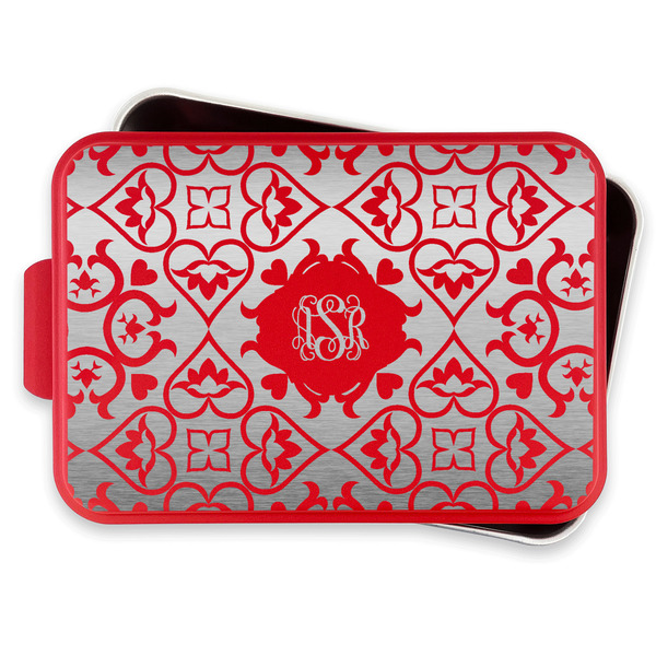 Lotus Flower Aluminum Baking Pan - Red Lid - FRONT w/lif off