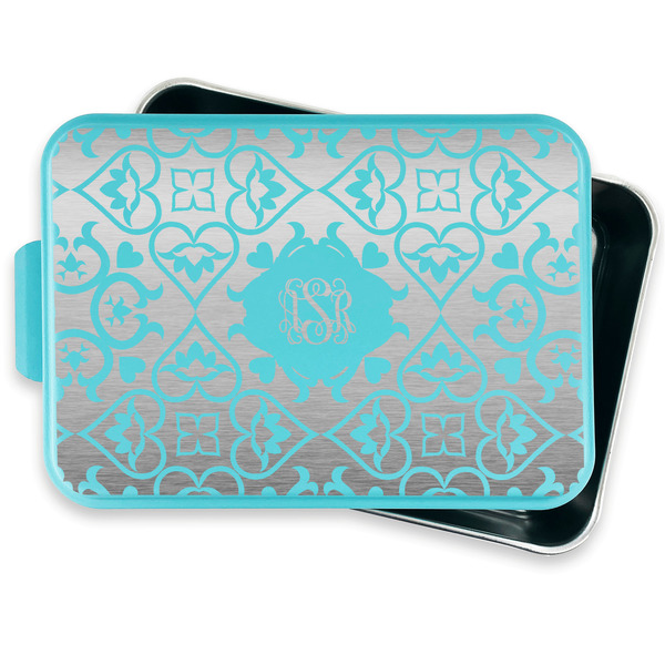 Lotus Flower Aluminum Baking Pan - Teal Lid - FRONT w/ lid off
