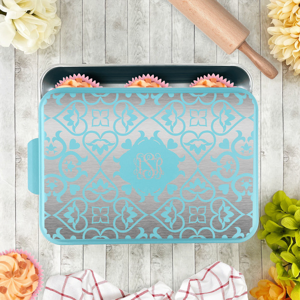Lotus Flower Aluminum Baking Pan - Teal Lid - LIFESTYLE