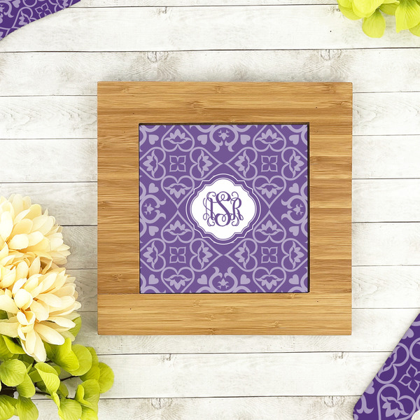 Lotus Flower Bamboo Trivet with 6" Tile - LIFESTYLE