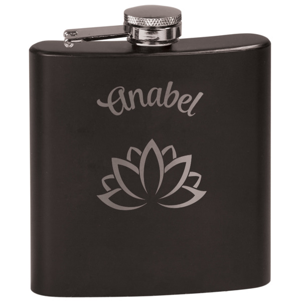 Custom Lotus Flower Black Flask Set (Personalized)