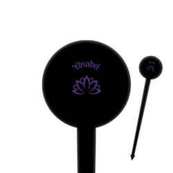 Lotus Flower 4" Round Plastic Food Picks - Black - Single Sided (Personalized)