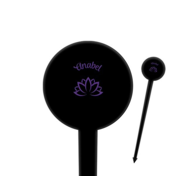 Custom Lotus Flower 4" Round Plastic Food Picks - Black - Single Sided (Personalized)
