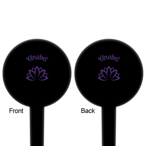 Lotus Flower Black Plastic 4" Food Pick - Round - Double Sided - Front & Back