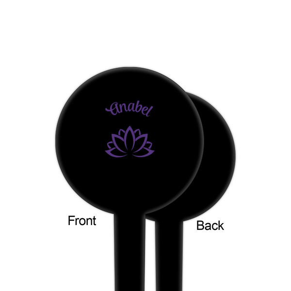 Lotus Flower Black Plastic 4" Food Pick - Round - Single Sided - Front & Back