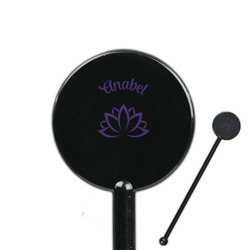 Lotus Flower 5.5" Round Plastic Stir Sticks - Black - Single Sided (Personalized)
