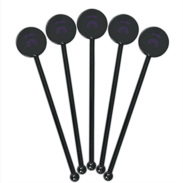 Lotus Flower Black Plastic 5.5" Stir Stick - Round - Fan View