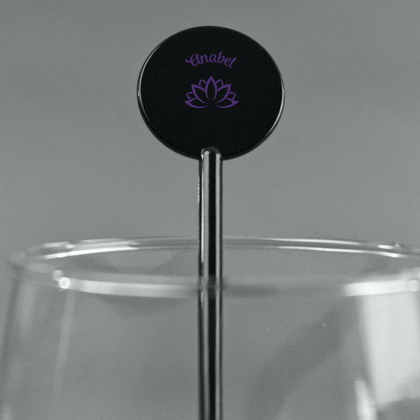 Lotus Flower Black Plastic 5.5" Stir Stick - Round - Main