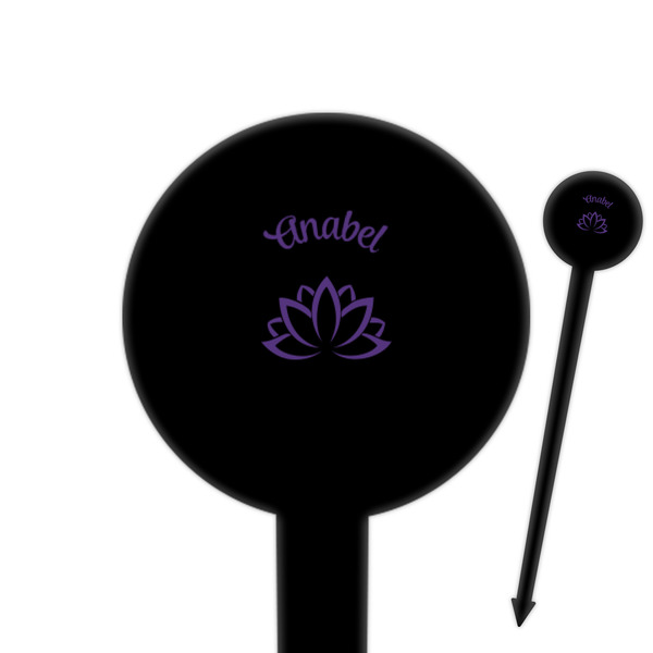 Custom Lotus Flower 6" Round Plastic Food Picks - Black - Single Sided (Personalized)