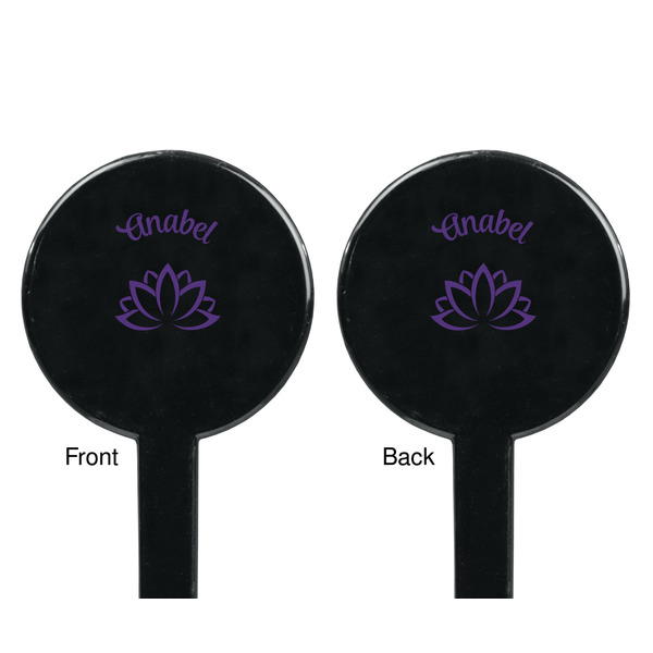 Lotus Flower Black Plastic 7" Stir Stick - Double Sided - Round - Front & Back