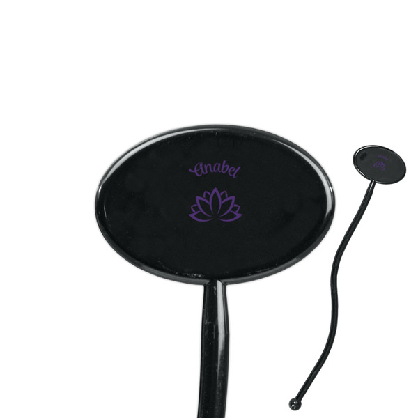 Custom Lotus Flower 7" Oval Plastic Stir Sticks - Black - Single Sided (Personalized)