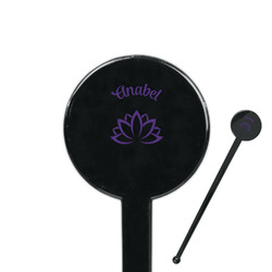 Lotus Flower 7" Round Plastic Stir Sticks - Black - Single Sided (Personalized)