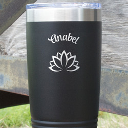 Lotus Flower 20 oz Stainless Steel Tumbler - Black - Double Sided (Personalized)