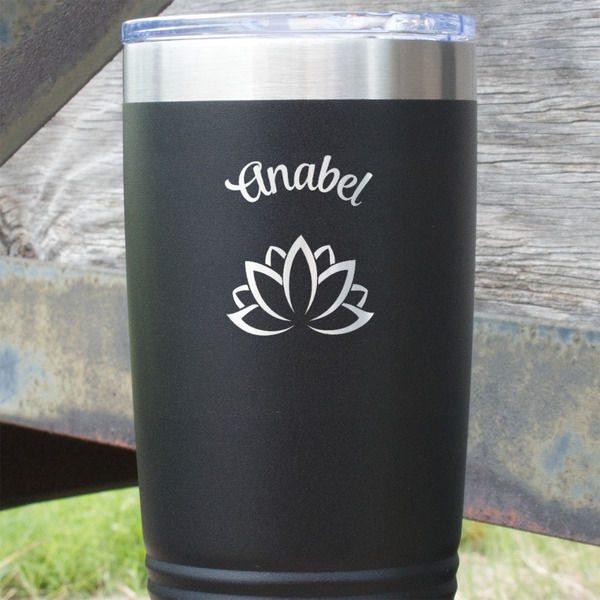 Lotus Flower Black Polar Camel Tumbler - 20oz - Close Up