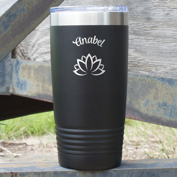 Custom Lotus Flower 20 oz Stainless Steel Tumbler - Black - Double Sided (Personalized)