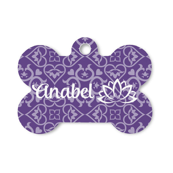 Custom Lotus Flower Bone Shaped Dog ID Tag - Small (Personalized)