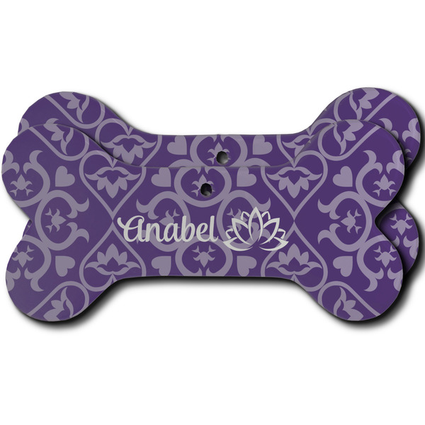 Custom Lotus Flower Ceramic Dog Ornament - Front & Back w/ Monogram