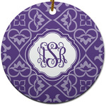 Lotus Flower Round Ceramic Ornament w/ Monogram