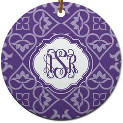 Lotus Flower Round Ceramic Ornament w/ Monogram