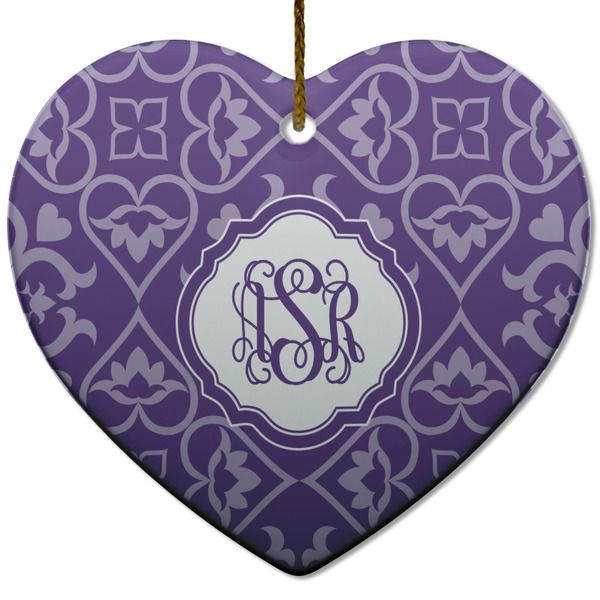 Custom Lotus Flower Heart Ceramic Ornament w/ Monogram