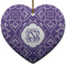 Lotus Flower Heart Ceramic Ornament w/ Monogram
