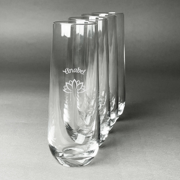 Custom Lotus Flower Champagne Flute - Stemless Engraved - Set of 4 (Personalized)